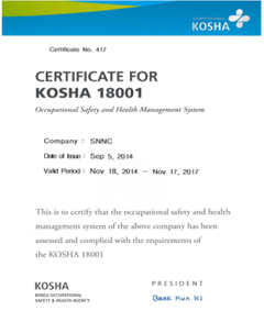 CERTIFICATE FOR KOSHA 18001